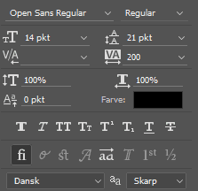 Billede: værktøjsområde for typografi i photoshop